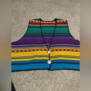 Vintage Colorful Striped Vest with Button Detail